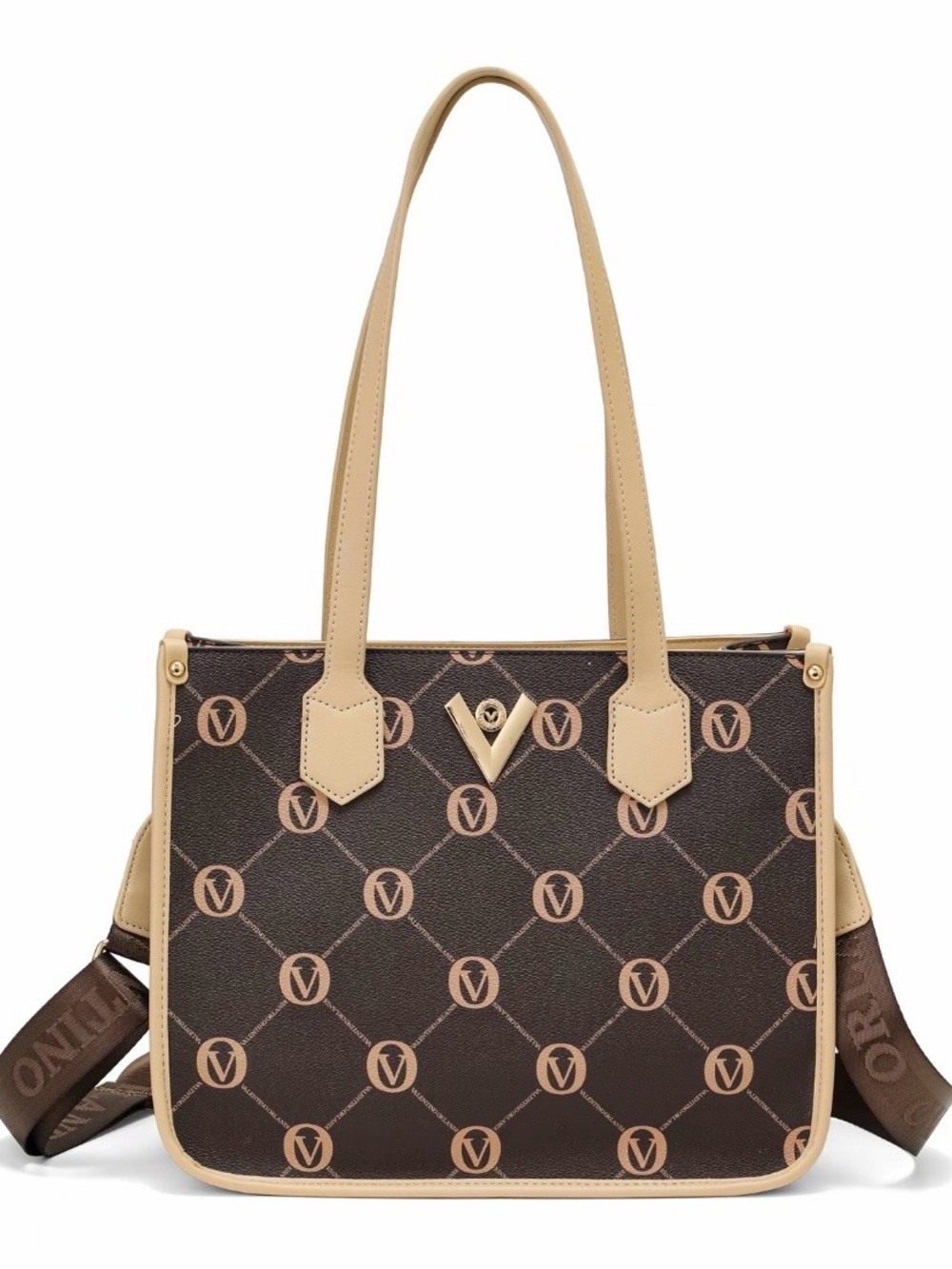 Valentino Orlandi Brown & Cream Monogram Vegan Leather Tote Bag